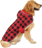 HDE Reversible Hooded Dog Raincoat Slicker Poncho for Small Medium Large Dogs - Buffalo Plaid/Red - 3XL - Nylon, Polyester