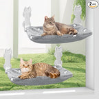2 Pack Cat Window Perch, Glow in The Dark Foldable Cat Window Hammock with Sunken Design, Removable Soft Cover, Breathable Cordless Window Bed for Cats Inside Holds up to 40lbs (Star Grey)