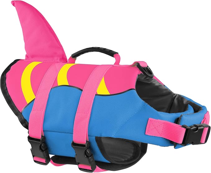 Fragralley Shark Fin Dog Life Jacket High Buoyancy, Adjustable Dog Life Vest with Quick Release Buckles & Rescue Handle for Swimming Boating, Small Medium Large Dogs