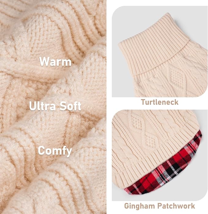 KYEESE Dog Sweater Turtleneck Thick Knit Pullover for Cold Weather | Stretchy Fit, Lightweight & Warm, Cozy Knit Comfort, Classic Plaid Design, Gentle on Sensitive Skin, Comfortable Daily Wear