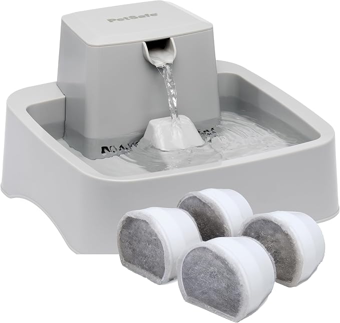 PetSafe Oasys Pet Fountain, 1/2 Gallon, Cats & Small Dogs, 4-Pack Filters | Adjustable Flow Control, Open Bowl, Whisker-Friendly Tray, Replaceable Carbon & Foam Filters Included