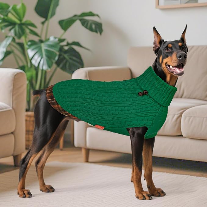 KYEESE Dog Sweater Turtleneck Thick Knit Pullover for Cold Weather | Stretchy Fit, Lightweight & Warm, Cozy Knit Comfort, Classic Plaid Design, Gentle on Sensitive Skin, Comfortable Daily Wear