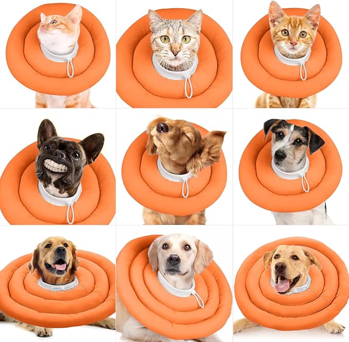 IDOMIK Dog Recovery Collar, Waterproof Soft Dog Cone After Surgery | Comfy Protective Elizabethan Collar Alternative for Dogs Cats, Adjustable Pet Neck Donut Cone Anti-Licking Wounds,Orange,S