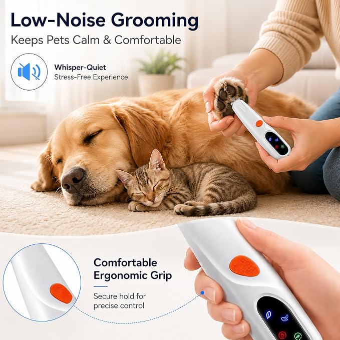 Dog & Cat Paw Trimmer with LED Light, Ultra Quiet Micro Precision Trimmer | 2 Mode Electric Quiet Rechargeable Clipper with LED Light & 2 Wide Blades (0.8"), Waterproof for Paws, Ears, Face, Rump
