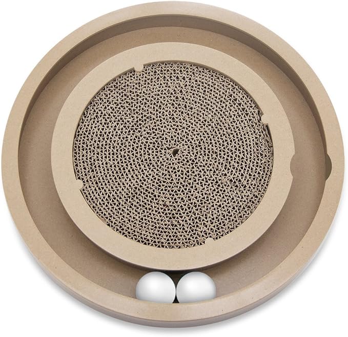 Catify Spin n' Scratch Interactive Cat Scratcher - Round | Corrugated Cardboard, Interactive Ball toys, Durable, Non-Slip, Indoor Furniture Protector, For Kittens and Cats