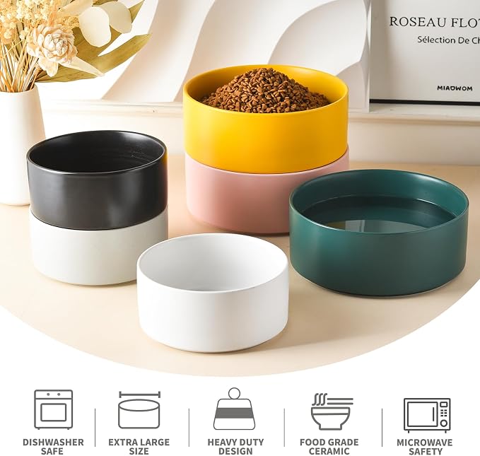 8'' Ceramic Dog Bowl - 70Oz Classic Dogs Food & Water Bowl for Medium and Large Breeds, Heavy-Duty Non-Slip Dog Dish, Food Grade Stoneware Pet Bowl, Dishwasher & Microwave Safe, Green
