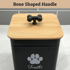 Dog Treat Container Airtight, 6"W x 8"H, Powder Coated, 12 Cup Capacity | Fits All Popular Treats, 12 Cup Capacity, Airtight Bamboo Lid, Easy Open Lid, Dent-Resistant Durable Metal Bone-Shaped Handle