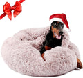 Himax 35in Covered Large Dog Bed with Blanket Attached Calming Burrow Beige | Anti-Anxiety Donut dog bed with cover, Washable Round Fluffy Pet& Cat Beds for Indoor