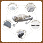 Zakkart Cat Window Perch - 100% Metal Supported from Below - Comes with Warm Spacious Pet Bed - Cat Window Hammock for Large Cats & Kittens - for Sunbathing, Napping & Overlooking (Grey)