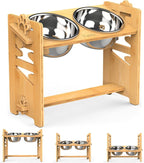 Vantic Elevated Dog Bowls, Adjustable Bowl Stand Large/XLarge, Natural | Bamboo Elevated Feeder with 2 Stainless Steel Bowls, Adjustable Height Stand for Large and Extra-Large Dogs