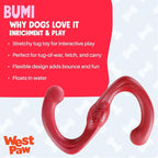 WEST PAW Zogoflex Bumi Dog Tug Toy – S-Shaped, Lightweight Chew Toys for Fetch, Play, Pet Exercise – Tug of War Soft Flinging Squishy Chewy Toy for Dogs – Guaranteed, Latex-Free, Large 9.5", Ruby