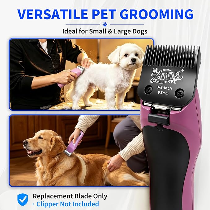 Size 4FC Detachable Pet Grooming Clipper Blade with Steel Cutter, 3/8 Inch (9.5 mm) Cut Length, Black, Compatible with Andis, Oster A5, Wahl KM10, 3 Pack