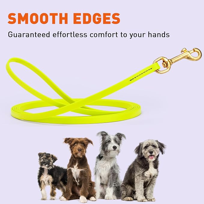 Viper Biothane K9 Working Dog Leash Waterproof Lead for Tracking Training Schutzhund Odor-Proof Long Line with Solid Brass Snap for Puppy Medium and Large Dogs, 10ft Safety Yellow