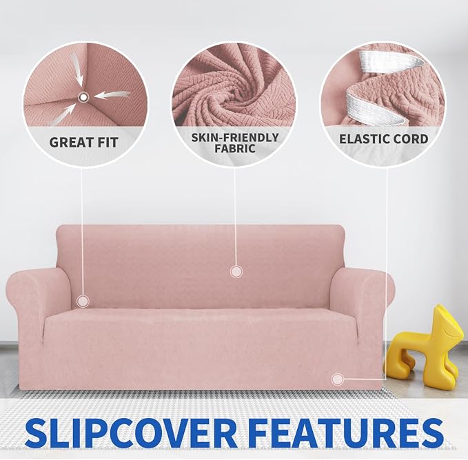 MAXIJIN Chair Covers for Living Room 1 Piece Stretch Sofa Chair Slipcovers with Arms (31"-46") Furniture Protector for Dog Pet Couch Armchair Cover (Chair, Diamond Pattern Dusty Pink)