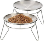 Cat Food Bowls,6.7" Extra Wide Raised Stainless Steel Cats Food Whisker Fatigue Shallow Dishes with Anti-Slip Metal Stand, for Indoor Fat Faced Cat Kitten and Small Dog Puppies-2pack