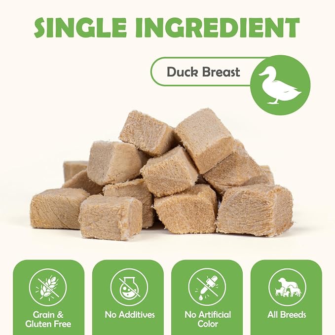 Freeze-Dried Duck Treats for Dogs and Cats, 5.3 oz | Single Ingredient, High Protein Recipe, Grain-Free Snack, Food Topper Use, Training Treats