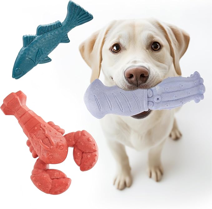 Kimee Dog Toys for Aggressive Chewers, 3 Pack Indestructible Dog Chew Toys, Super Chewer Toys with Tough Nylon Bacon Flavor for All Breed Sizes, Teeth Cleaning & Training, Boredom Relief