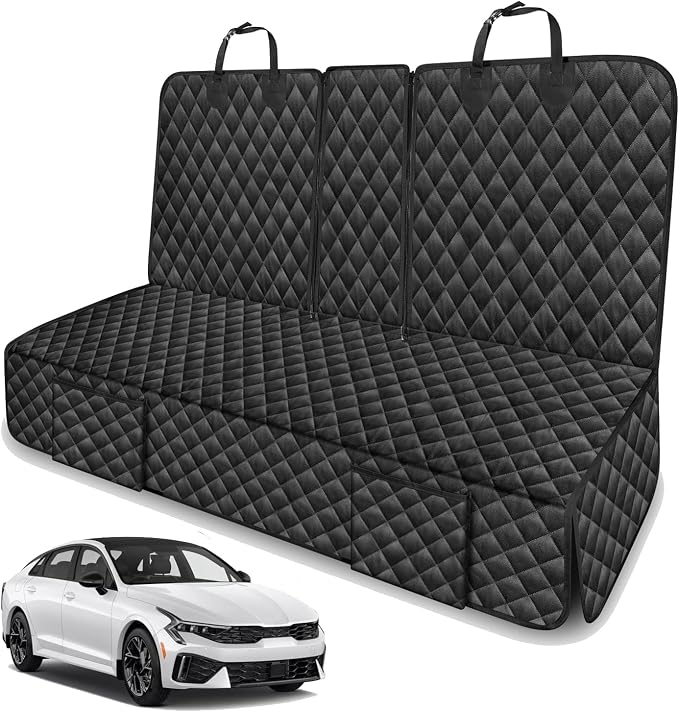Dog Car Seat Cover for Back Seat for Kia Soul K5 Niro Forte Optima Stinger | for EV6 EV9 Accessories 2000-2025 2026 2027 Pet Bench Backseat Rear Seat Covers Waterproof Non-Slip Black