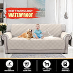 100% Waterproof Couch Cover for 3 Cushion Couch Sofa Pet Friendly Non-Slip Couch Cover for Dogs Washable Water Resistant Furniture Protector with Elastic Straps(Sofa 68", French Oak)