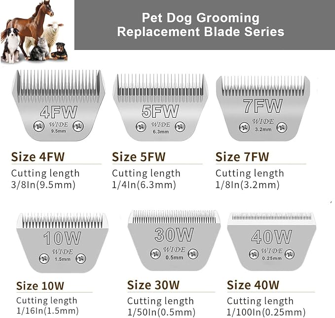 5FW Wide Blades for Dog Grooming Blades Compatible with Andis Clipper | Compatible with Oster A5,Wahl km10 Dog Clippers,Size-#4FC, 3/8-Inch Cut Length (9.5mm),2-Pack