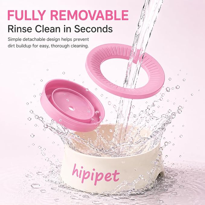 Dog Water Bowl No Spill with Floating Disk,Floating Pet Water Bowl for Dogs and Cats, for Travel and Home (Pink+White(600ml))