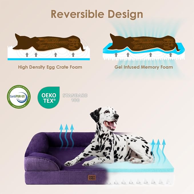EHEYCIGA Orthopedic XXL Dog Bed, Waterproof Washable XL Big Pet Bed 52" | Non-Slip Bottom and Egg-Crate Memory Foam Extra Large Pet Couch Bed with Washable Removable Cover, Purple