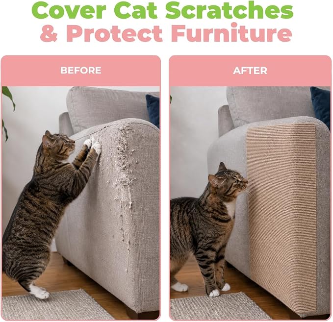 Catify Peel & Stick Cat Scratching Mat - Beige, L:39" | 39" x 15", Self-Adhesive Scratch Carpet, Furniture Protector for Couch, Sofa, Wall & Door, Indoor Kittens & Cats