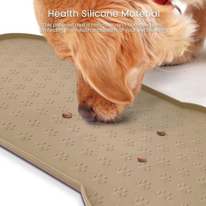 PWTAA Dog Food Mat Anti-Slip Silicone Dog Bowl Mat Thicker Pet Placemat Waterproof Cat Feeder Pad with Raised Edge Puppy Kitten Feeding Mats Suitable Small Medium-Sized Dogs Cats Eating Tray - 2PCS