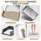 Stainless Steel Litter Box, 17.4'' x 13.5'' x 8.5'' Metal Kitty Litter Box for Small Cats Kitten High Sided Litter Boxs with Scoop Open Top Low Entry Easy to Clean Non-Sticky Anti-Leakage