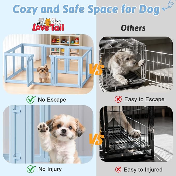 Acrylic Dog Playpen Indoor, Puppy Playpen, Acrylic Dog Pen, 10PCS | 23.6" H, Skin Pink, Purple & Sky Blue, Clear View, No-Gap Escape-Proof, Tool-Free Setup, For Puppies & Small Dogs