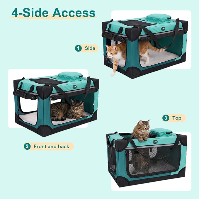 Ownpets Extra Large Cat Carrier for 2 Cats Small Dogs, 24 Inches Collapsible Soft Dog Crate for Car Travel, Portable Pet Carrier with Soft Mat | Foldable, Portable, 4-Doors, 4-Side Mesh Windows, Steel Frame Oxford Cloth, Soft Cushion Mat, Leash, Easy S...