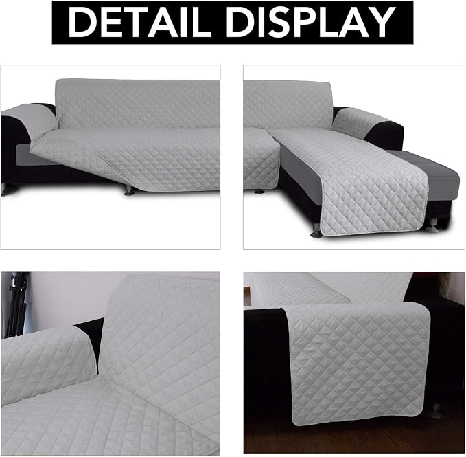 Easy-Going Reversible L-Shape Sectional Couch Cover, Small, Light Gray | Soft Sofa Slipcover For Dogs, Fits Left/Right Chaise Lounge Protector, Water Resistant Mat For Living Room