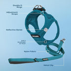 Best Pet Supplies Voyager Step-in Air All Weather Mesh Harness and Reflective Dog 5ft Leash Combo with Neoprene Handle, for Small, Medium and Large Breed Puppies - Turquoise, Small