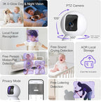 5G Security Camera Indoor 3-Pack, No-Monthly-Fee AI Tracking Facial Recognition, 3K Pet/Dog Camera with Speaker/Phone App, PTZ WiFi Baby Monitor Cameras for Home Security, 0-Glow Night Vision