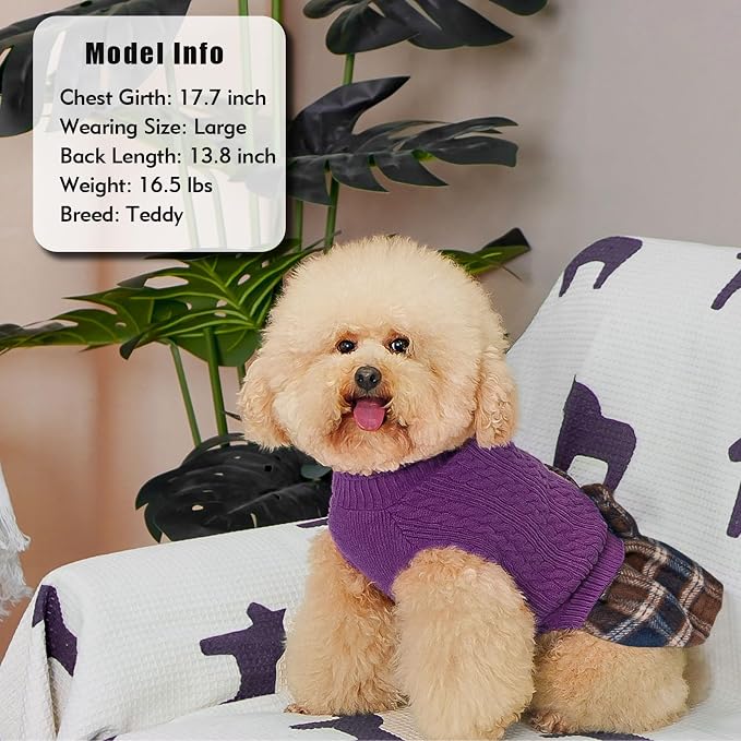 KYEESE Dog Sweater Dress Turtleneck Thick Knit Pullover for Cold Weather | Stretchy Fit, Lightweight & Warm, Cozy Knit Comfort, Cute Bow Accent, Gentle on Sensitive Skin, Comfortable Daily Wear
