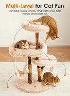 Letkind Modern Cat Tree Tower for Large Indoor Cats, Perches-Natural Solid Wood Cat Tower with Sisal Scratching Post, Perches, Hammock & PlayBalls, Aesthetic Boho Cat Furniture