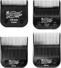 4 Pack Long Cut Pet Grooming Clipper Blades with Steel Cutters, Sizes 4FC, 3-3/4FC, 5/8HT & 3/4HT, Black, Compatible with Andis, Oster A5, Wahl KM10 A5 Style Dog Clippers