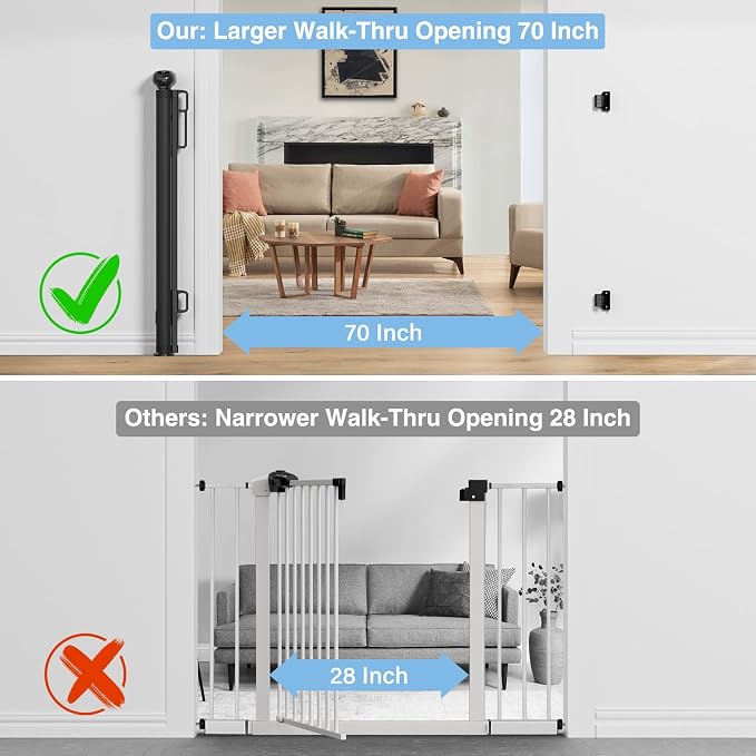 PRObebi Retractable Baby Gates for Stairs, Dog Gates Extend to 54" Wide 34" Tall, Black