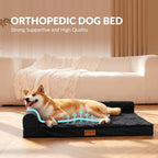 Patas Lague Orthopedic Large Dog Bed Pet Sofa Beds 36''X24'' Black | L Bolster Egg-Crate Foam Dog Couch For Large Sized Dogs, Waterproof Removable Washable Cover, Pet Mat with Nonskid Bottom