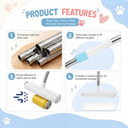 3 Pcs Pet Hair Removal Tool Adjustable Carpet rake & Lint Roller & Dustpan | 55'' Adjustable Long Handle Carpet Rake Large Lint Roller & Dustpan Pet Hair Remover for Rugs, Mats, Couch, Furniture