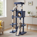 63 Inch Large Cat Tree Tower for Indoor Cats, Dark Grey | Multi-Level Tall Cat Tree Tower with Condo, Perch, Sisal Scratching Posts Board and Hammock, Dangling Balls