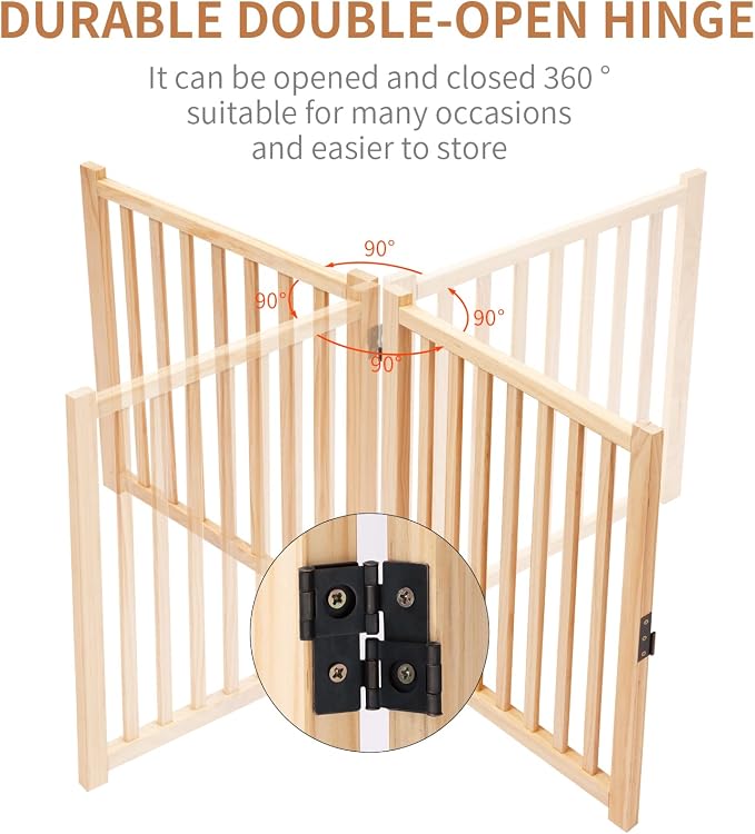 YOCAN Non-Painted Wooden Freestanding Dog Gates for The House,Doorways, Stairs,Wood Dog Fences Indoor Pet Gate,Step Over Fence-6 Panel H:16.9" L:138"