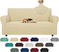 ZNSAYOTX Super Stretch Couch Cover (72"-92") Universal Sofa Covers with Elastic Bottom, Dog Cat Pets Friendly Washable Furniture Protector Fitted Sofa Slipcovers Stay in Place (Beige, Sofa)