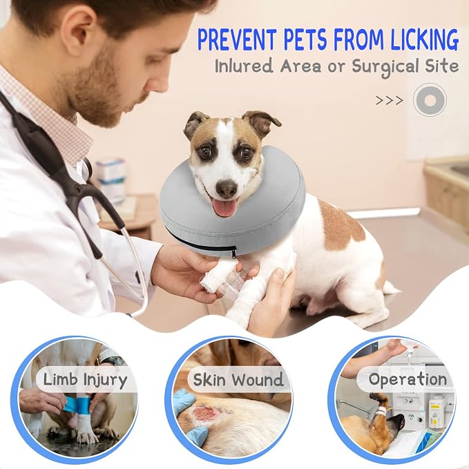 Supet Inflatable Dog Cone Collar Alternative After Surgery, Dog Neck Donut Collar Recovery E Collar for Neuter, Soft Pet Cone for Small Medium Large Dogs