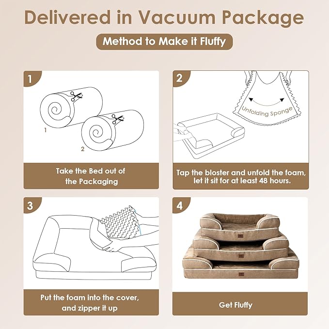 EHEYCIGA Orthopedic Dog Beds Large Sized Dog, Waterproof Washable Pet Bed | Non-Slip Bottom and Egg-Crate Memory Foam XL Dog Couch Bed with Washable Removable Cover, Camel