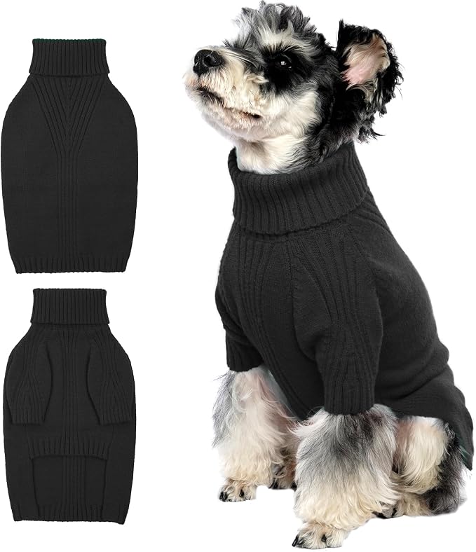IECOii Turtleneck Dog Sweater, Thermal Knitted Sweater for Small Medium Dogs Girl Boy, Stretchy Fit Warm Pullover Pet Sweaters for Cold Weather Indoor & Outdoor Knitwear, Poodle, Dachshund (Grey,M)