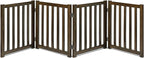 LZRS Wooden Free Standing Dog Gate 80" W x 24" H, Foldable Solid Hardwood Pet Safety Fence for House Doorways, Stairs, Hallways, Step-Over Pet Barrier, No Drill Easy Setup, Walnut