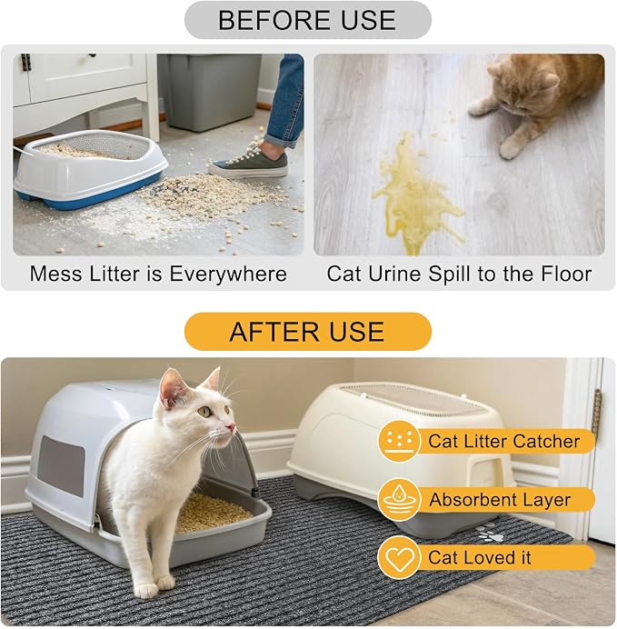 BEAUTYZOO Cat Litter Mat Litter Trapping Mat, 32"x 45" Extra Large Litter Box Mat, Waterproof Kitty Litter Mat, Non-slip Litter Rug Mat Pads for Floor Scatter Control,Soft on Paws & Easy to Clean,Grey