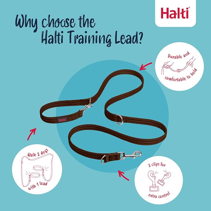 Halti Training Dog Leash | Size Large, Deep Walnut, 2m | No-Pull Double-Ended Dog Leash | Light, Soft & Durable | Ideal for Obedience Training & Everyday Walks with Dogs & Puppies