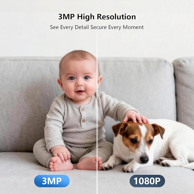 3MP WiFi Indoor Pet Security Camera | 360° Pan Tilt, 16GB Local Storage, Plug-In Wired Power | Color Night Vision, Motion Detection for Baby, Pets, Home